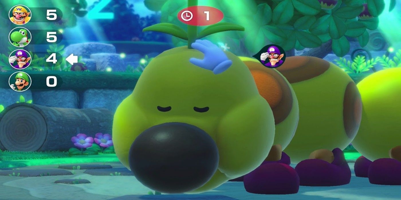 Super Mario Party patting sleeping Wiggler