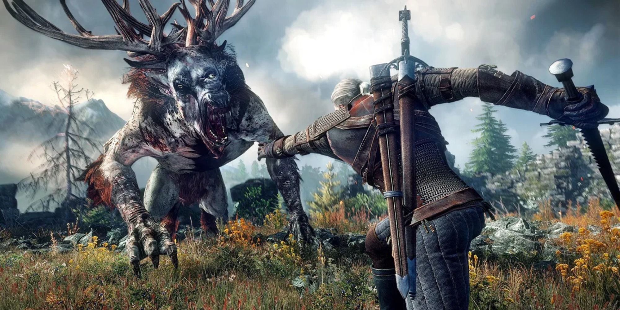 The Witcher 3: Geralt Fighting Fiend Monster