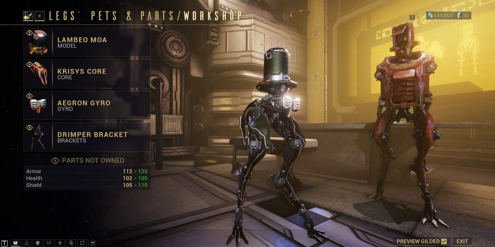 Warframe Lambeo MOA customization.