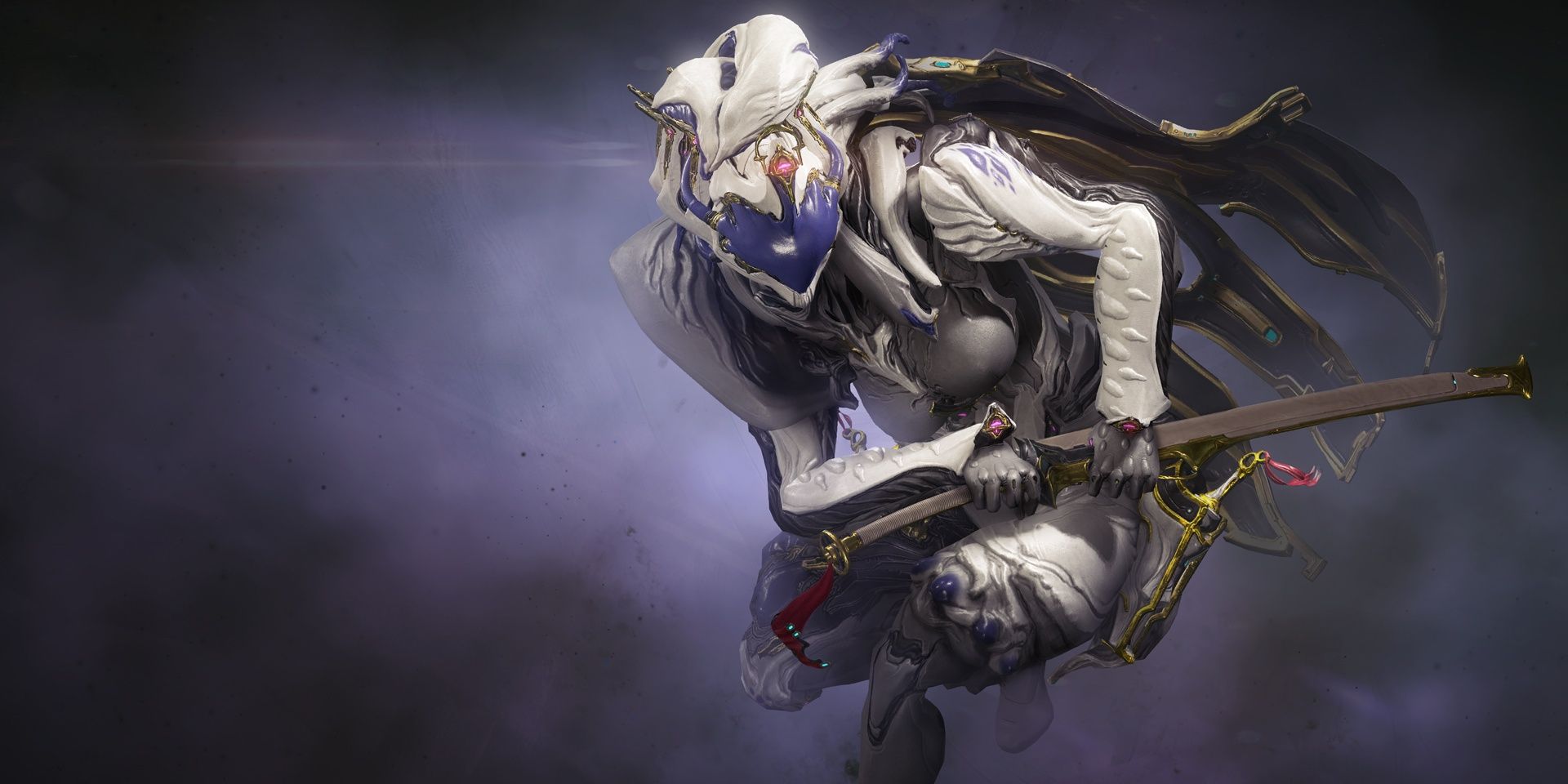 Warframe Saryn Prime holding Nikana Prime.