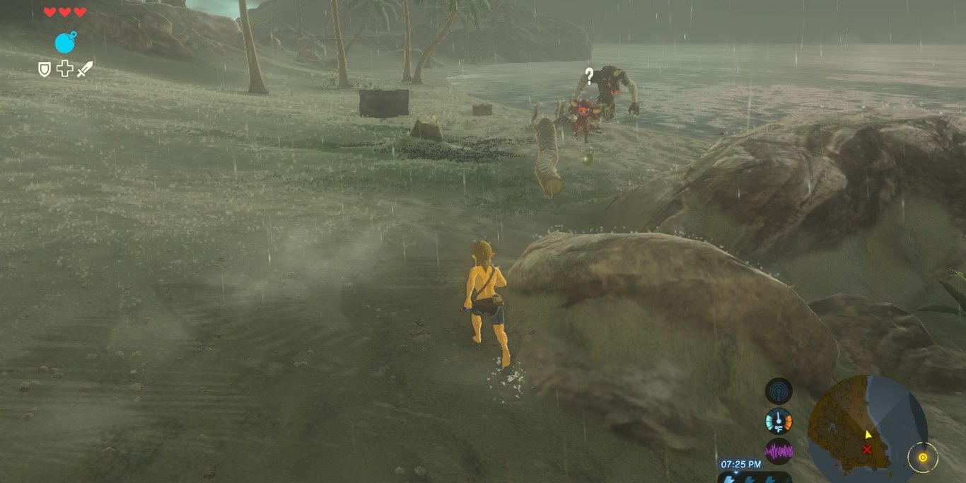 Link on Eventide Island with monsters about to notice him