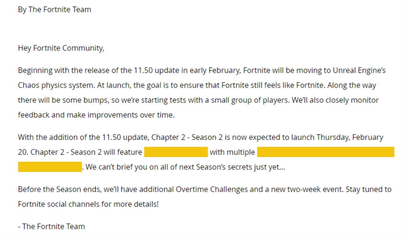 Fortnite Chapter 2 Season 2 Includes [Redacted] & [Redacted] & Will Launch February 20