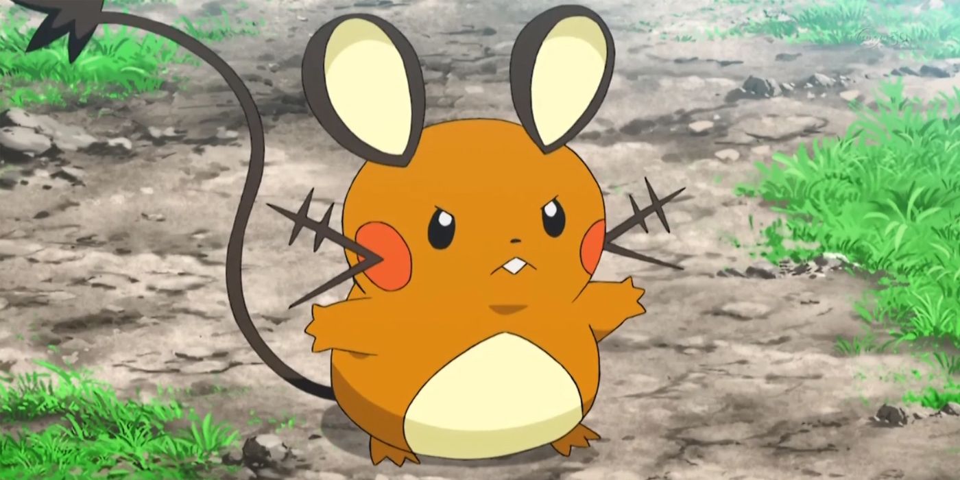 Dedenne standing and looking determined with arms open wide
