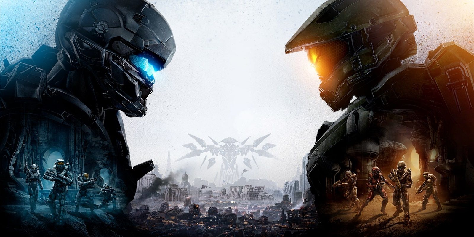Halo 5 Guardians cover art of Spartan Locke and Master Chief facing each other