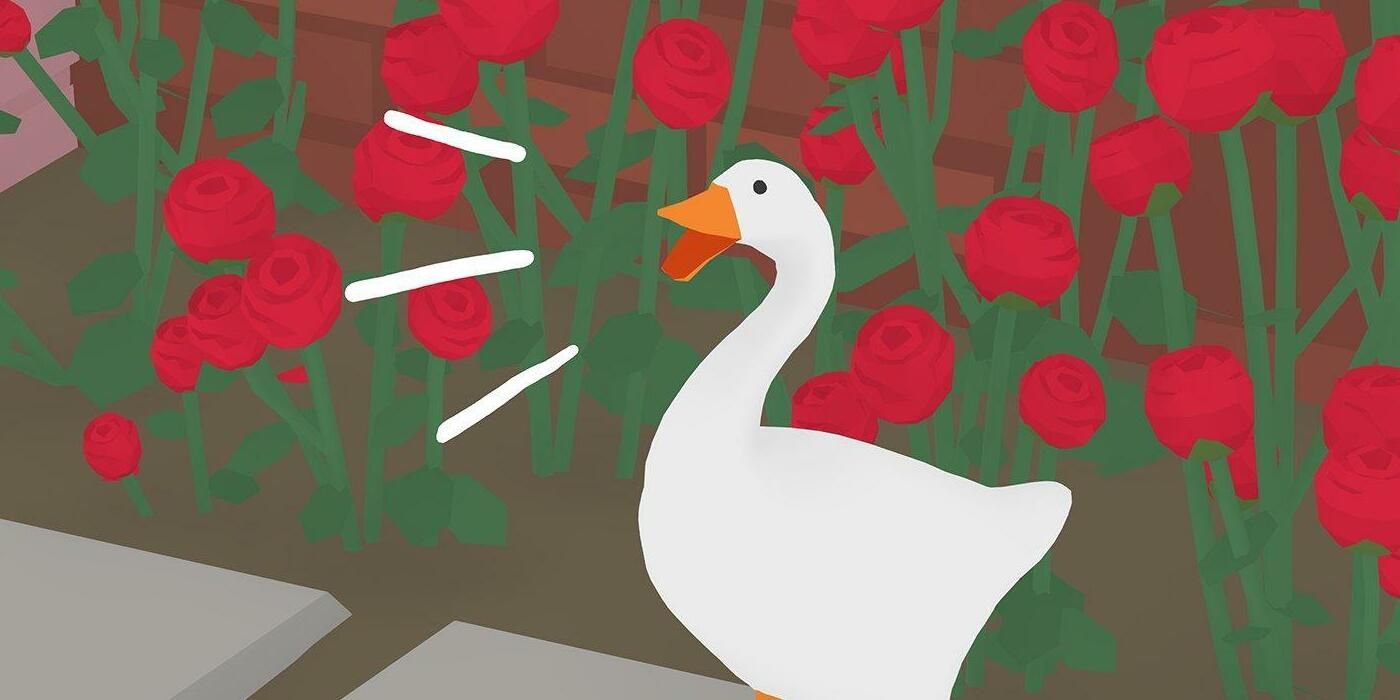 Untitled Goose Game - The Goose Honking In A Field Of Roses