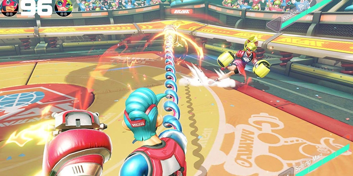 Switch Games With Motion Controls - Arms - Spring Man Throwing A Punch A Ribbon Girl