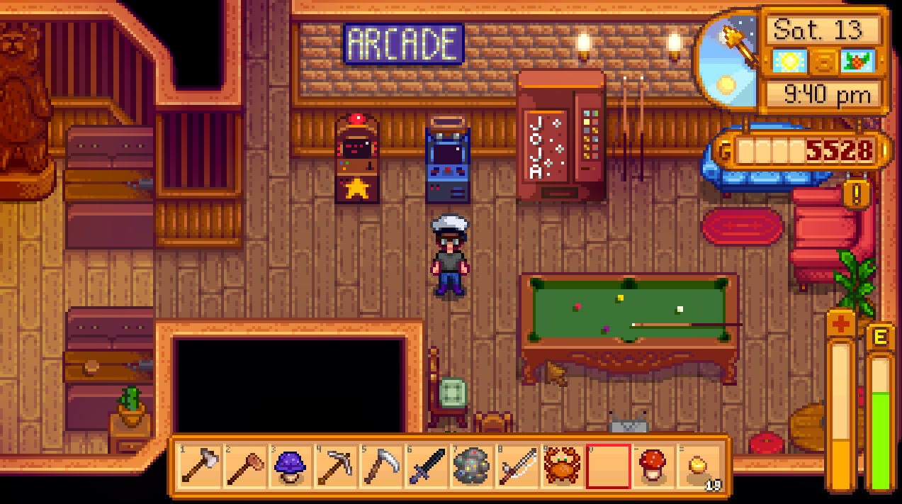 the games room in the bar in stardew valley