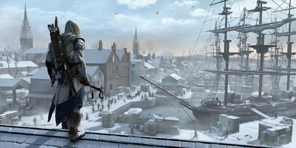 Assassins Creed III Connor Overlooking Boston Harbor