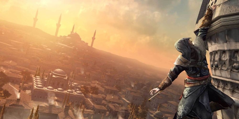 Assassins Creed Revelations Assassin Grabs For Top Of Building