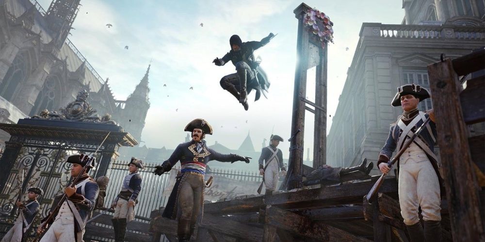 Assassins Creed Unity Assassin Aerial Takedown On French Soldier