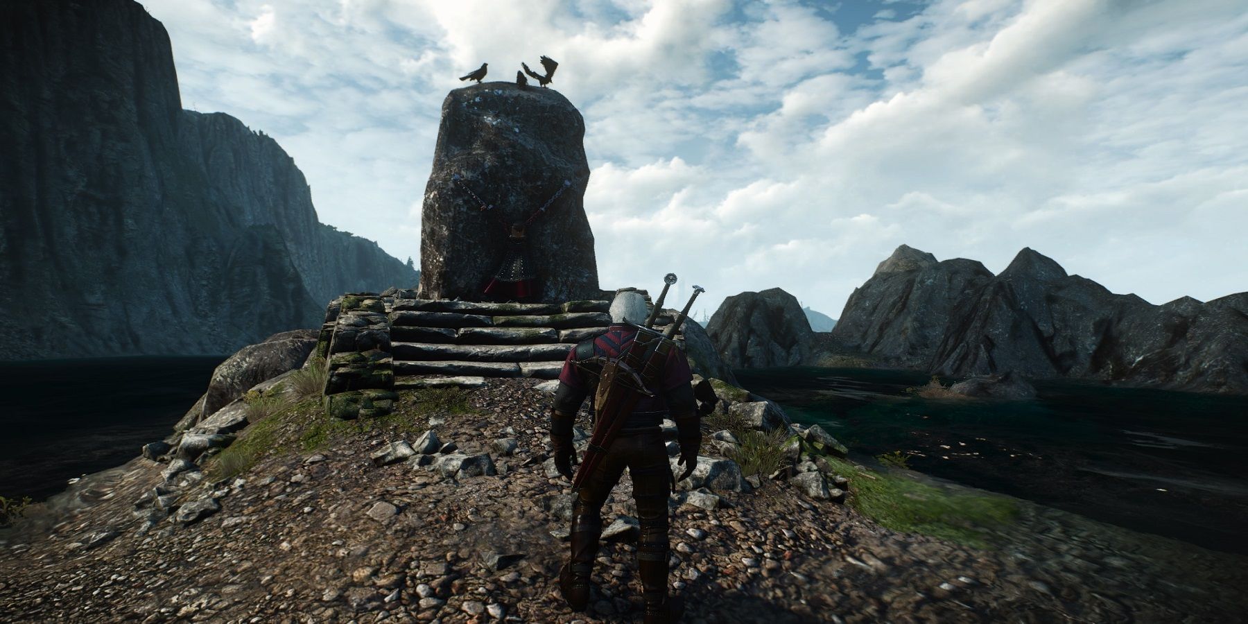Geralt standing outside in The Witcher 3