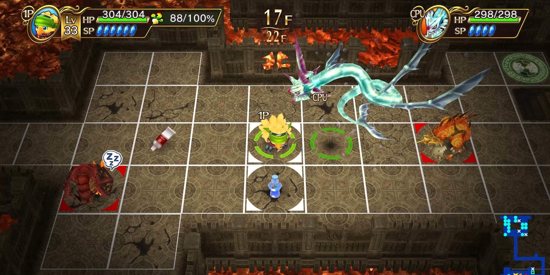 Tactical combat from Chocobo's Mystery Dungeon
