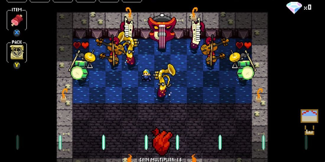 Fighting a jazz band boss in Crypt of the Necrodancer