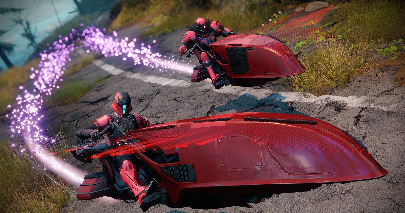 Destiny 2 guardians ride sparrows next to one another during Crimson Days event,