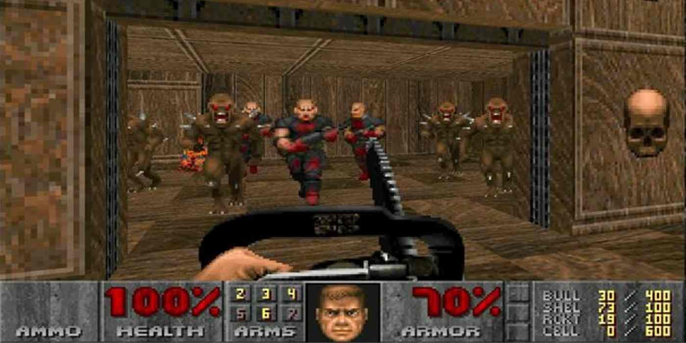 Original Doom screenshot Doom Slayer takes on a horde of demons with only a chainsaw
