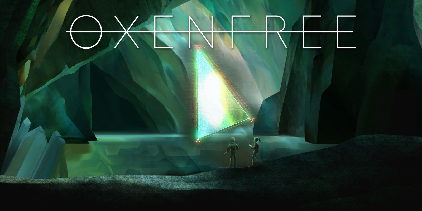 oxenfree art showing two characters and a supernatural event