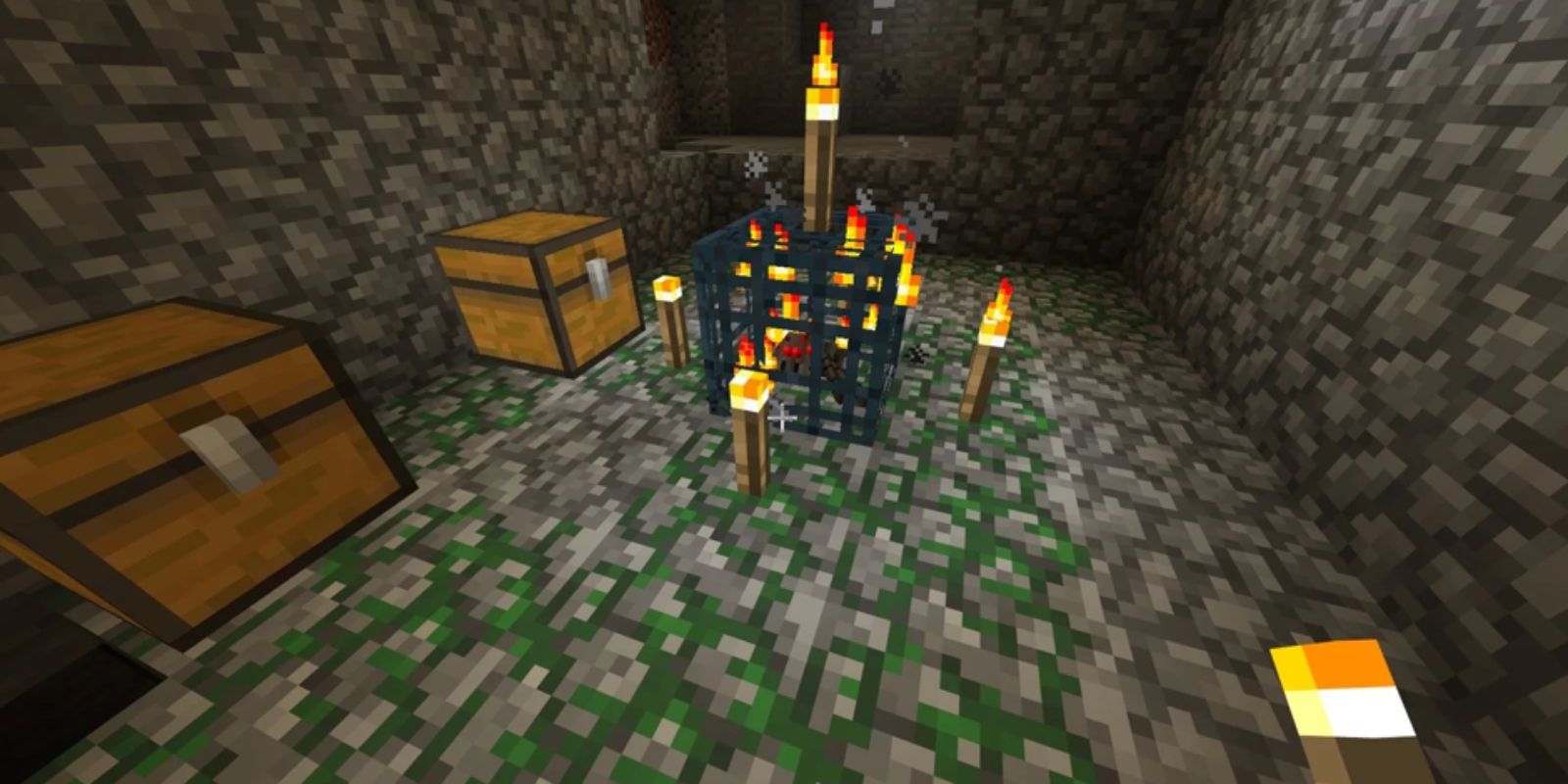 Minecraft Screenshot Of Spawner Covered Torches