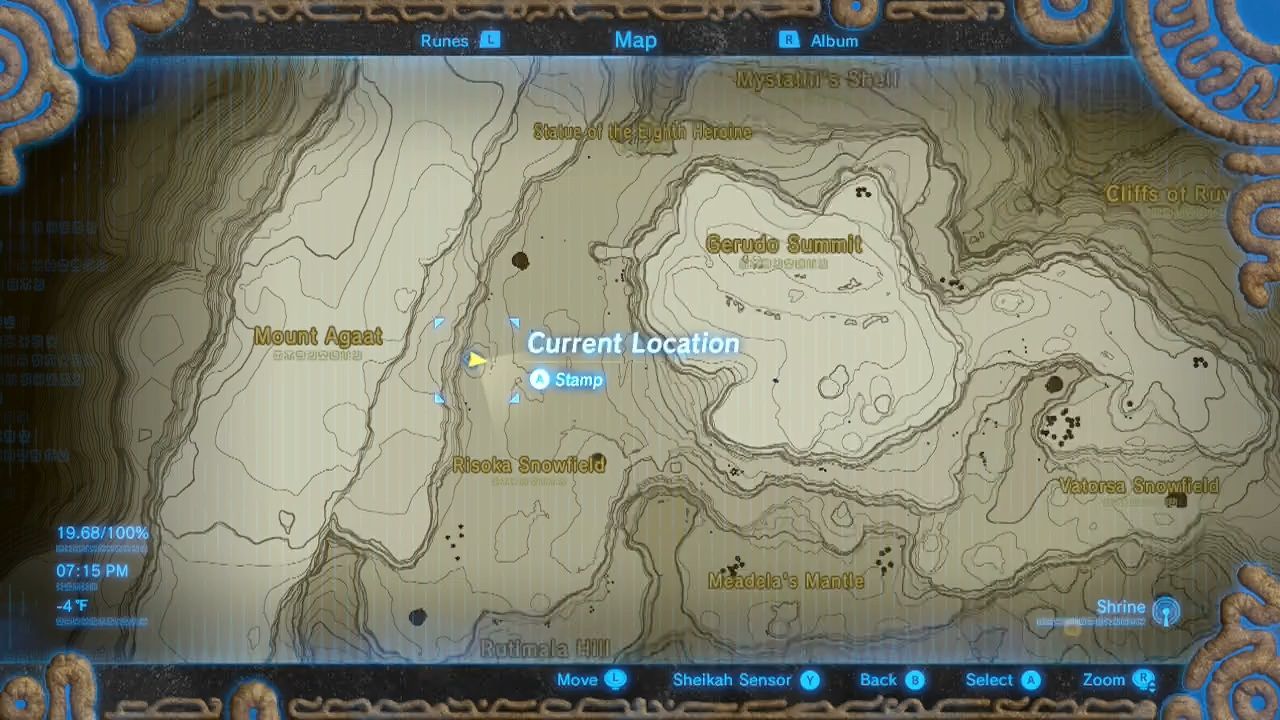mount agaat visible on the breath of the wild map screen 