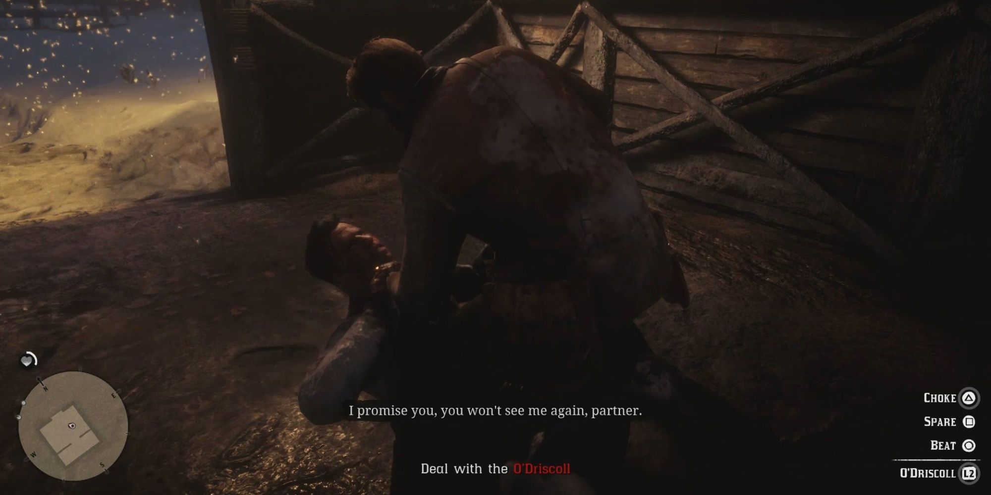 Red Dead Redemption 2 Screenshot Of Arthur Beating Up An O'Driscoll