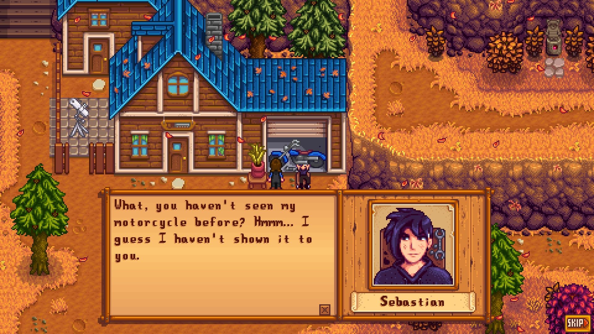 Sebastian with his motorcycle in Stardew Valley