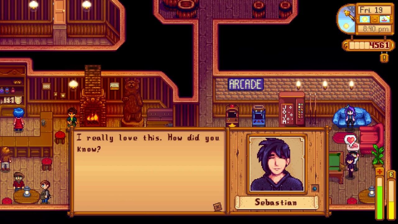 At arcade with Sebastian in Stardew Valley