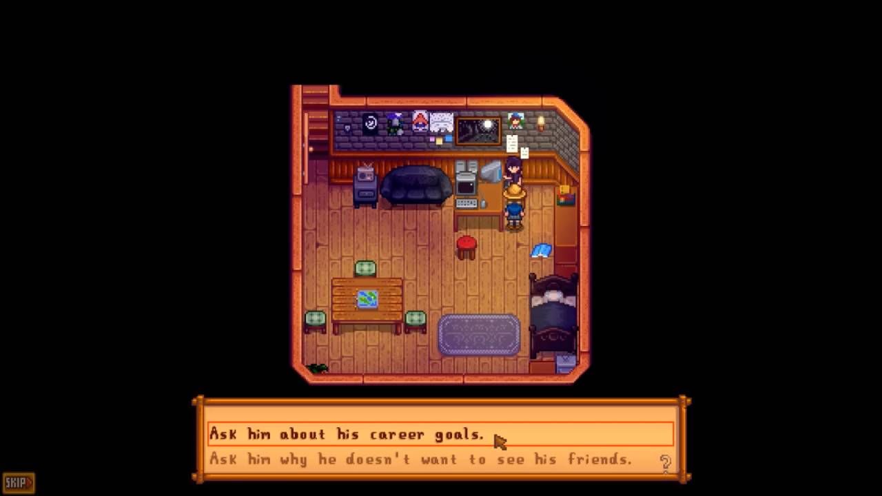 Talking to Sebastian about his career in Stardew Valley