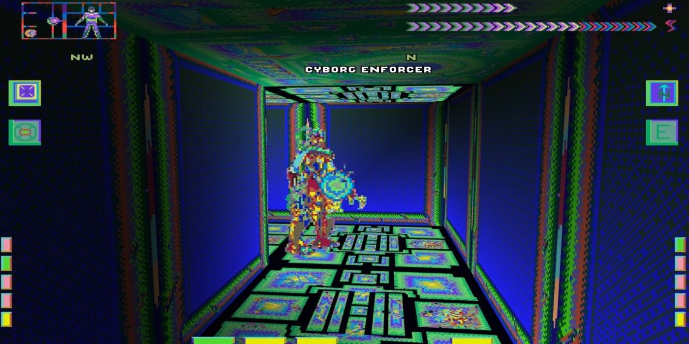System Shock Enhanced Edition screen with Cyborg Enforcer