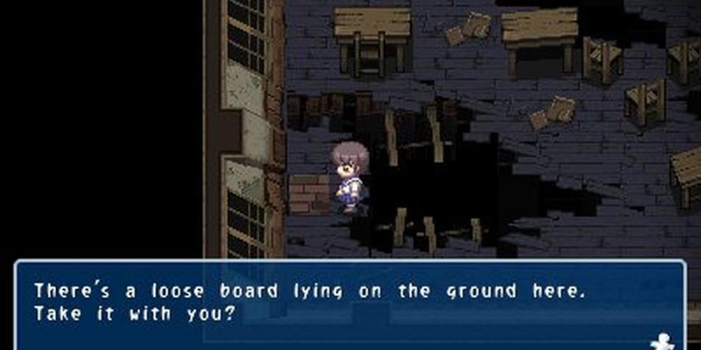 player character interacting with loose board in corpse party