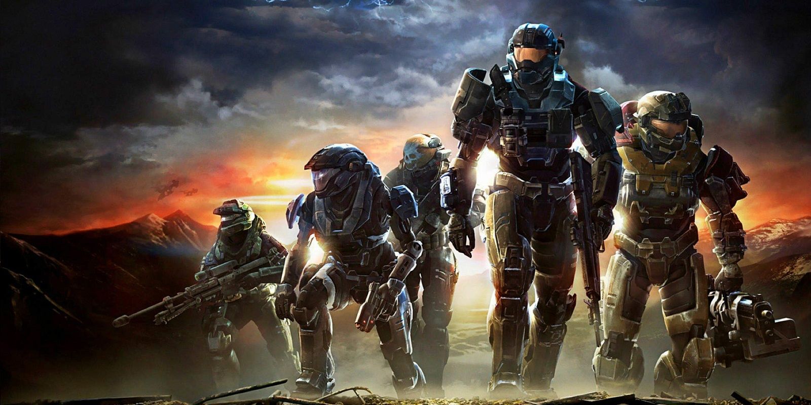 Noble Team standing in front of sunrise from Halo Reach