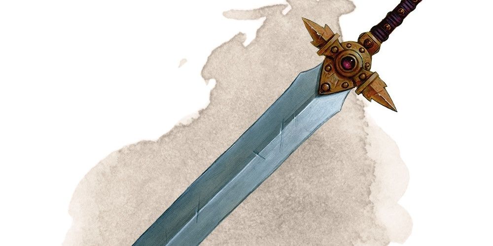 Scarred sword with golden hilt