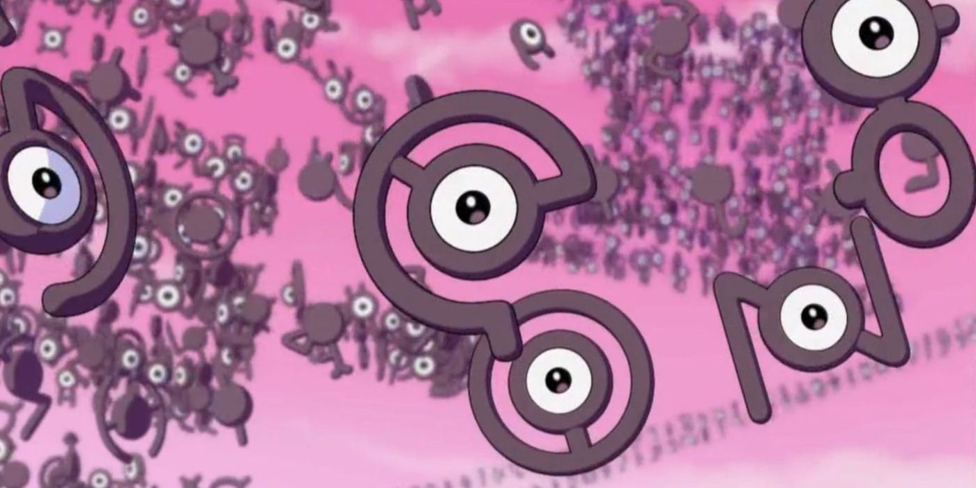 A Ton Of Unown In A Pink Sky