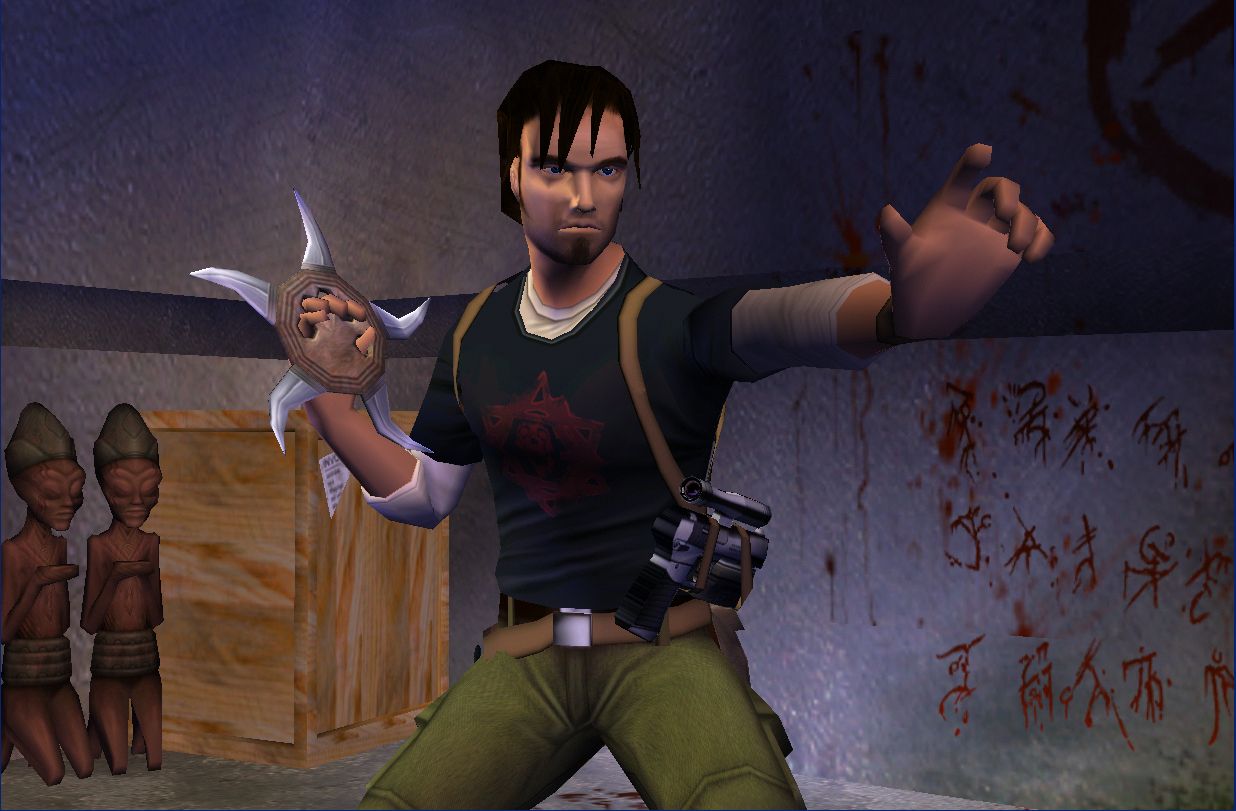 Kurtis with a throwing star in Tomb Raider Angel of Darkness