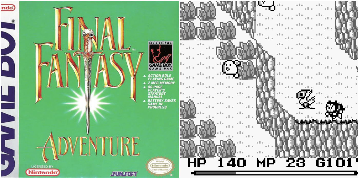 A collage of the box art for Final Fantasy Adventure and an image of the games overworld on the Game Boy.