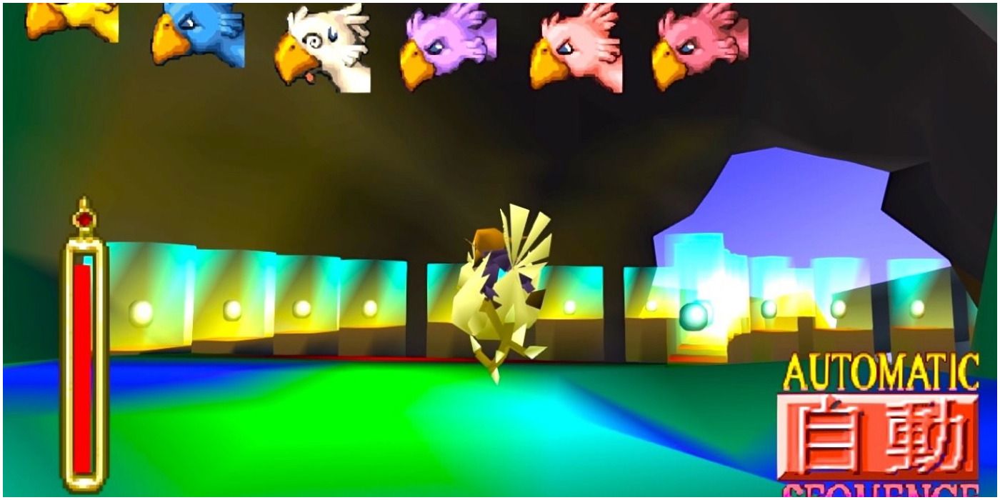 Cloud takes part in the Chocobo races at the Gold Saucer in Final Fantasy 7.