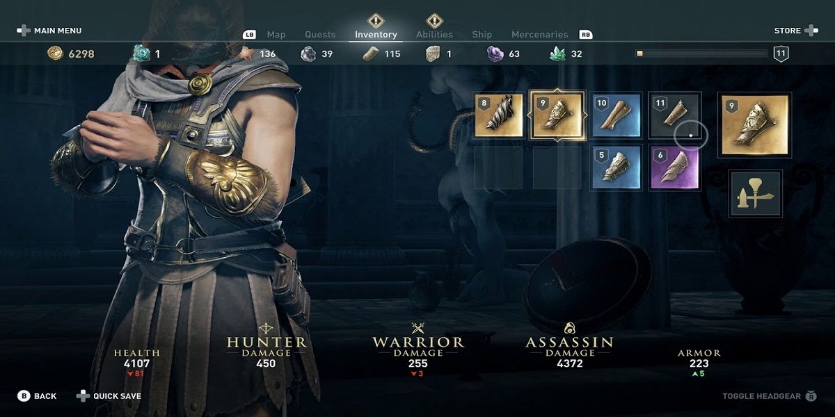 The inventory tab in Assassin's Creed Odyssey 