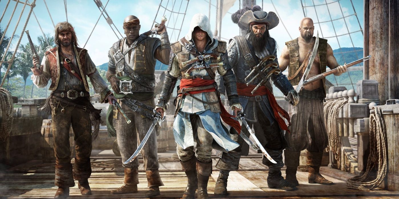 Edward Kenway and a team of pirates in Assassin's Creed IV Black Flag art work