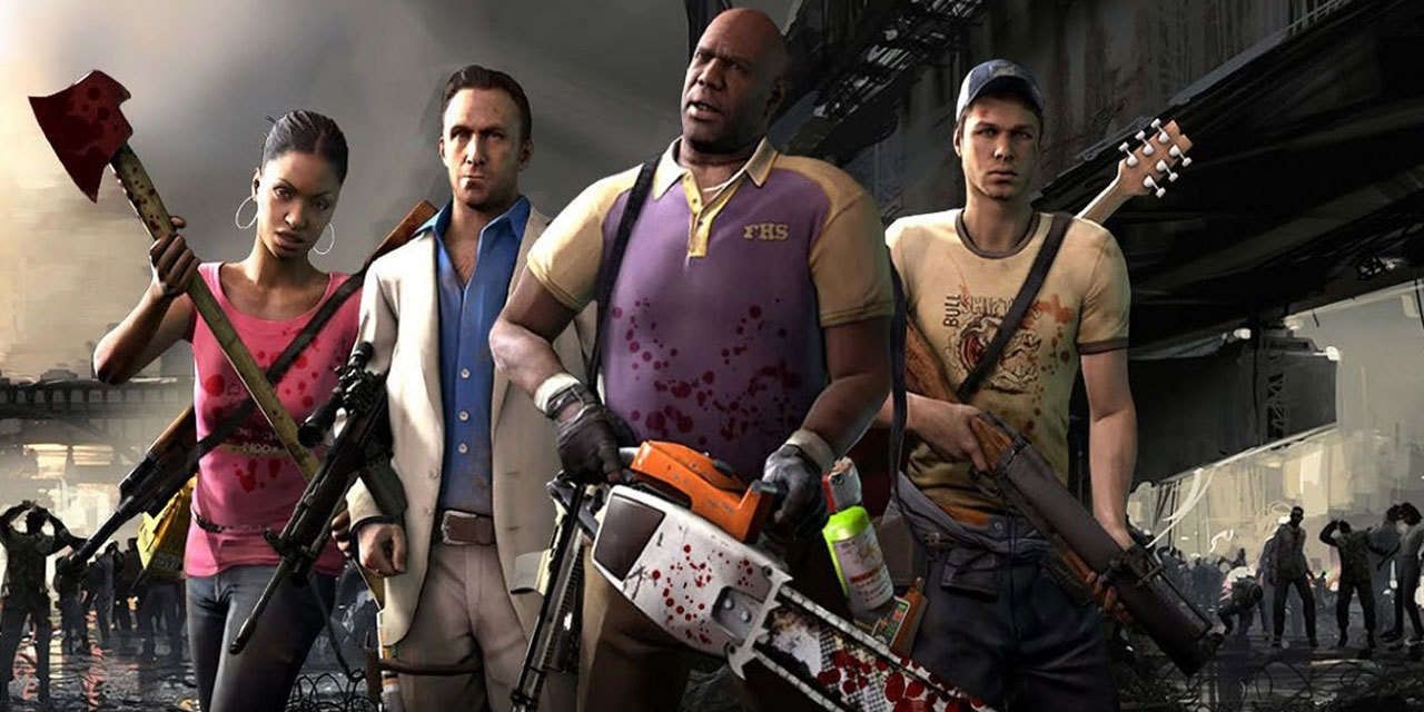 Left 4 Dead 2 main characters and their assorted weapons - including a devastating chainsaw