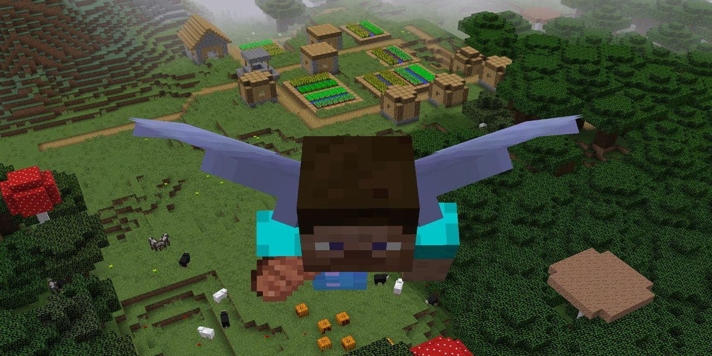Minecraft: The player uses an Elytra to fly into the stratosphere