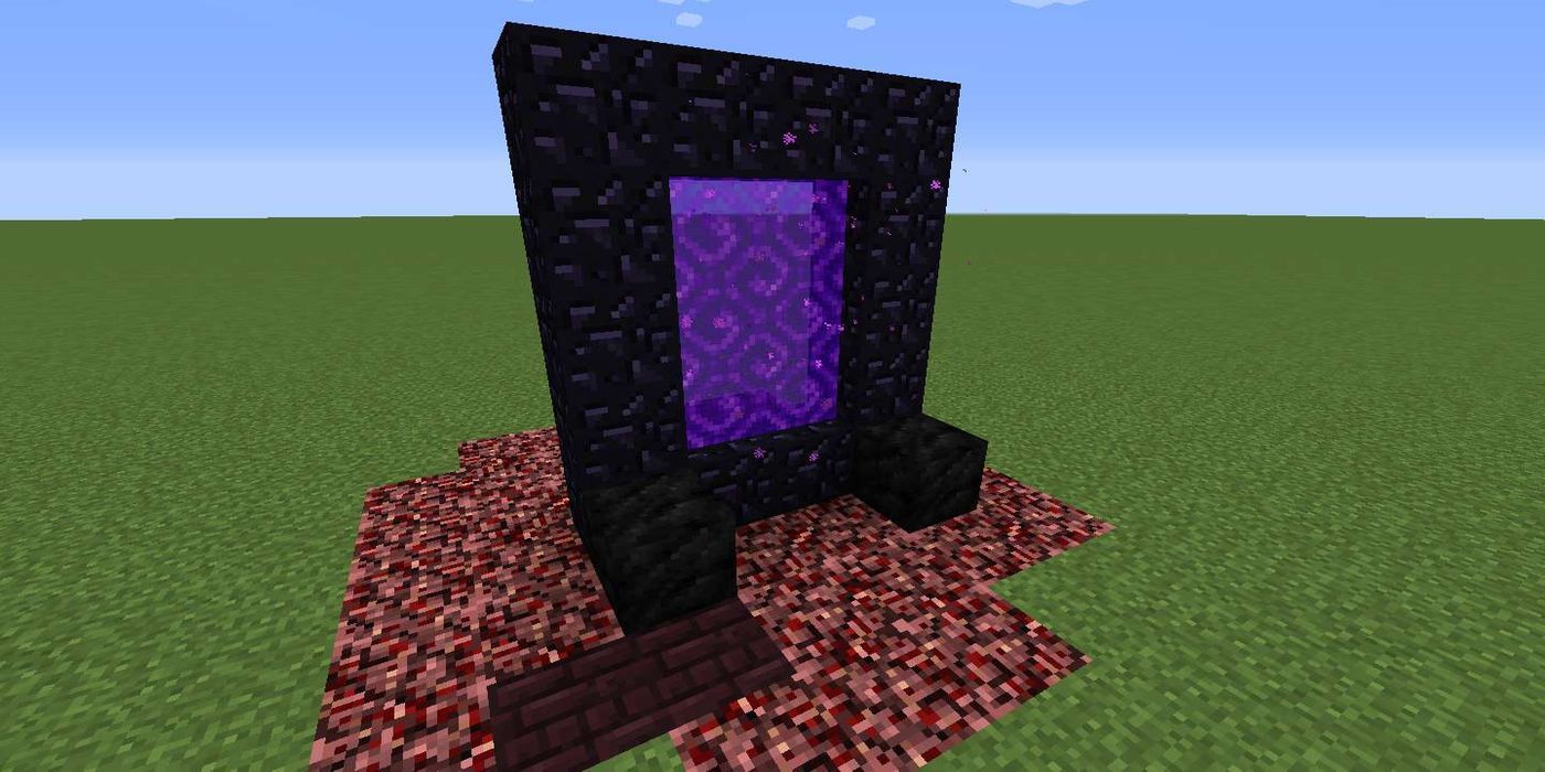 Minecraft: An image of a Nether Portal in a field.