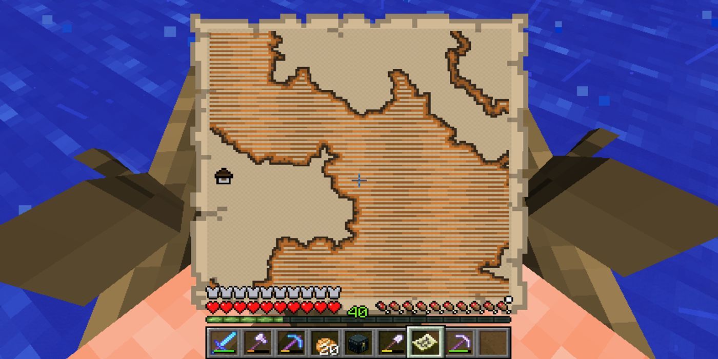 Minecraft: An image of the player holding a woodland explorer map