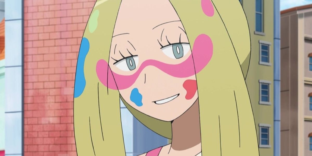 Mina with face paint in the pokemon anime