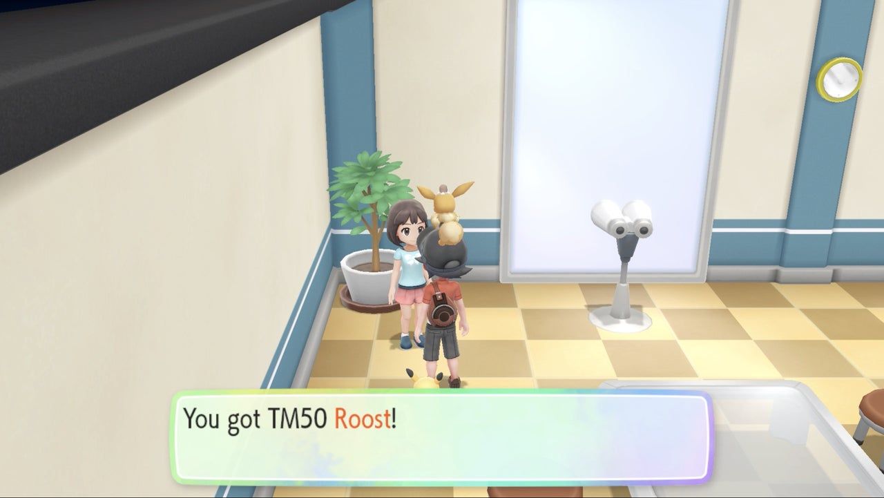 the player receiving the tm for roost in pokemon let's go eevee 