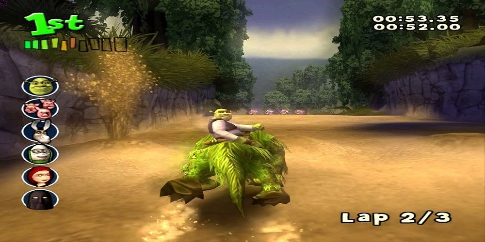 Shrek rides on a swamp creature