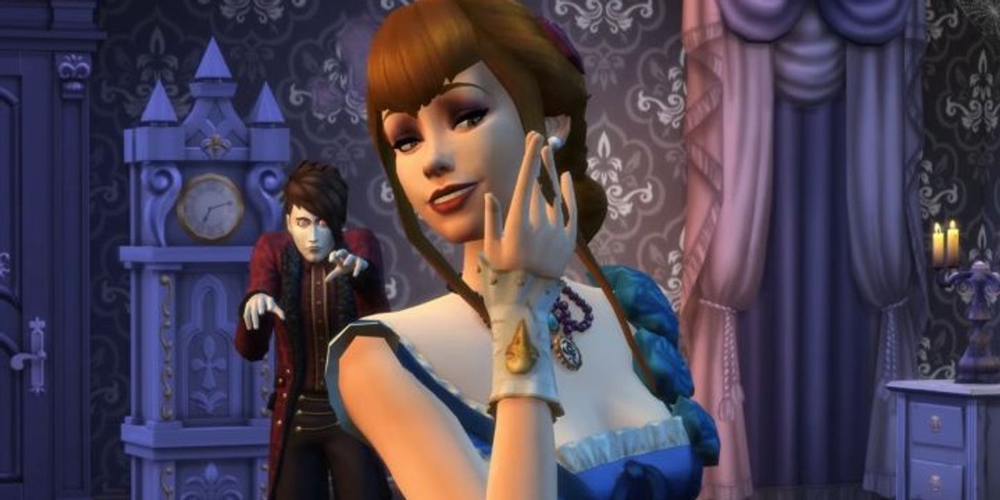 In the background, a vampire is stalking your sim.