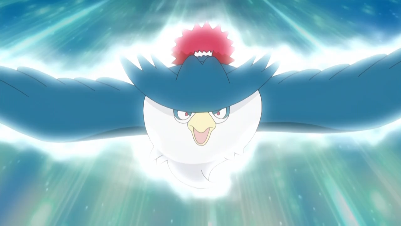 a honchkrow using sky attack in the pokemon anime 