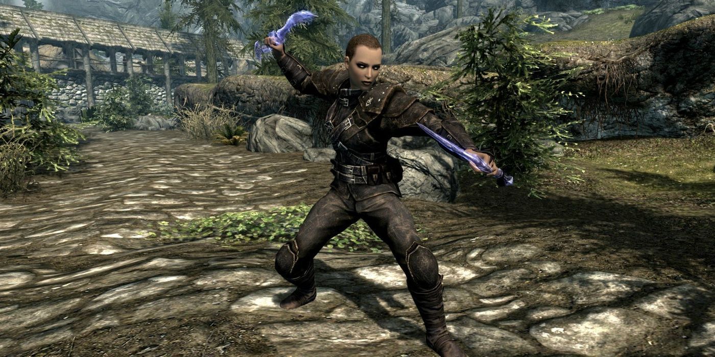 Skyrim Assassin Orc Wielding Two Bound Daggers