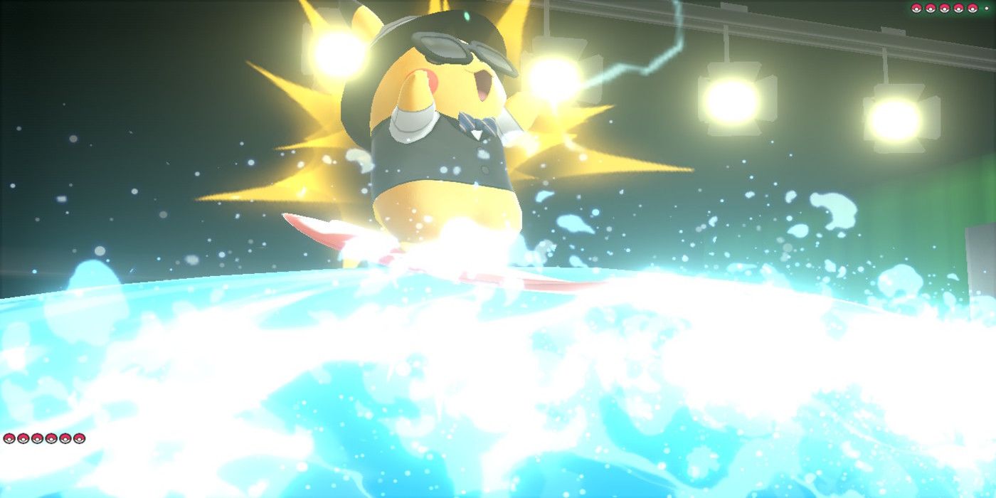 Pikachu uses Splishy Splash in Pokemon: Let's Go, Pikachu!