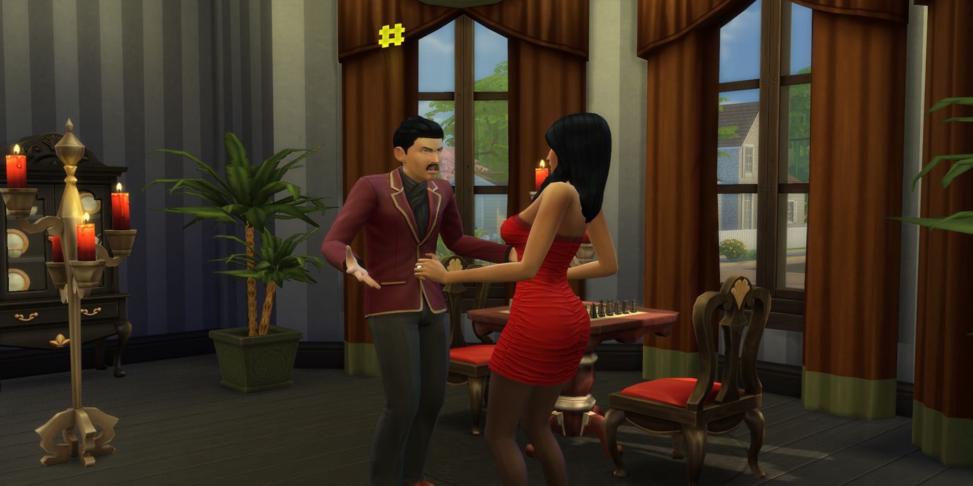 The husband and wife of the Sims Goth family have an argument at home.