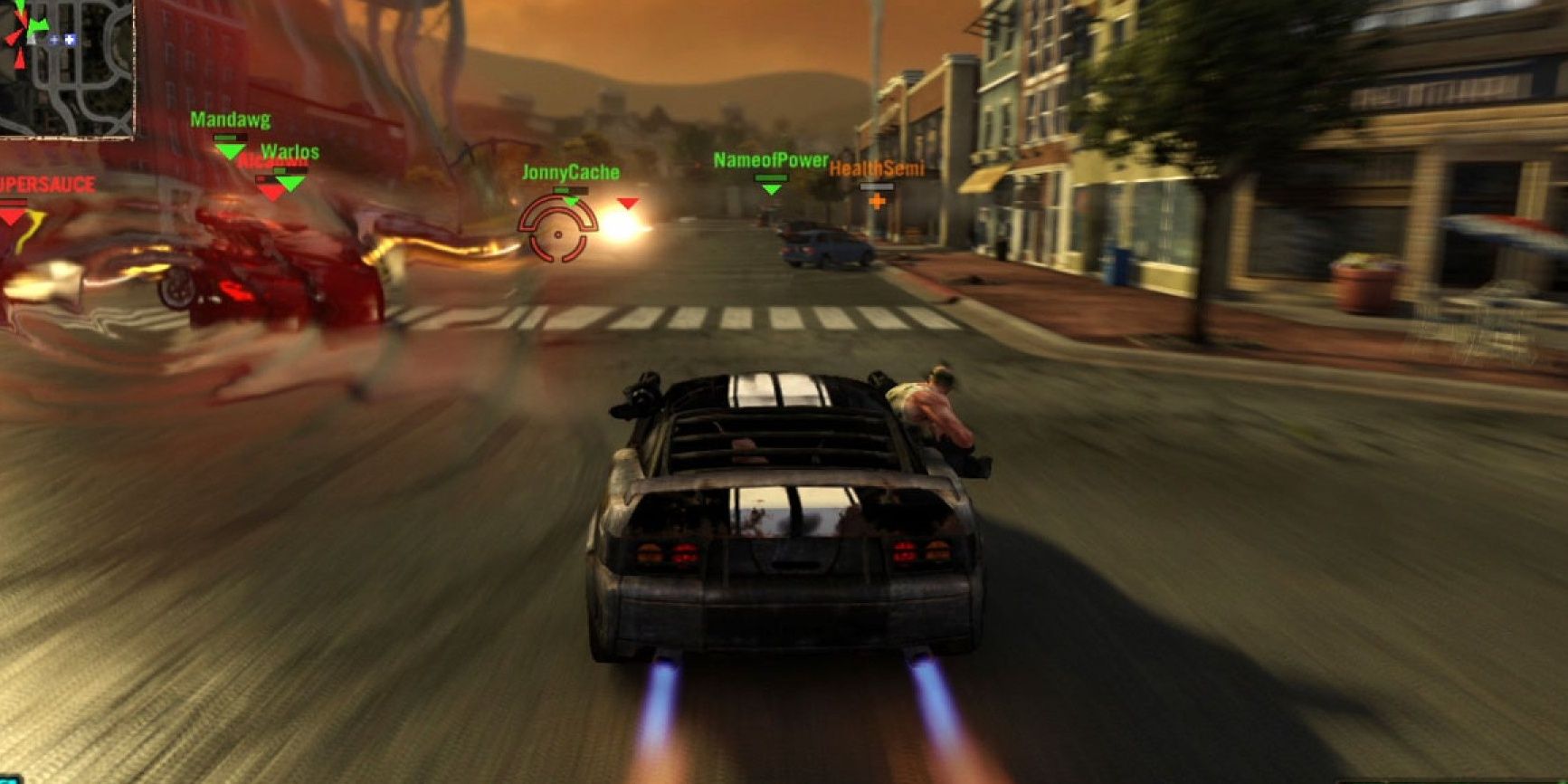 Car driving fast in Twisted Metal