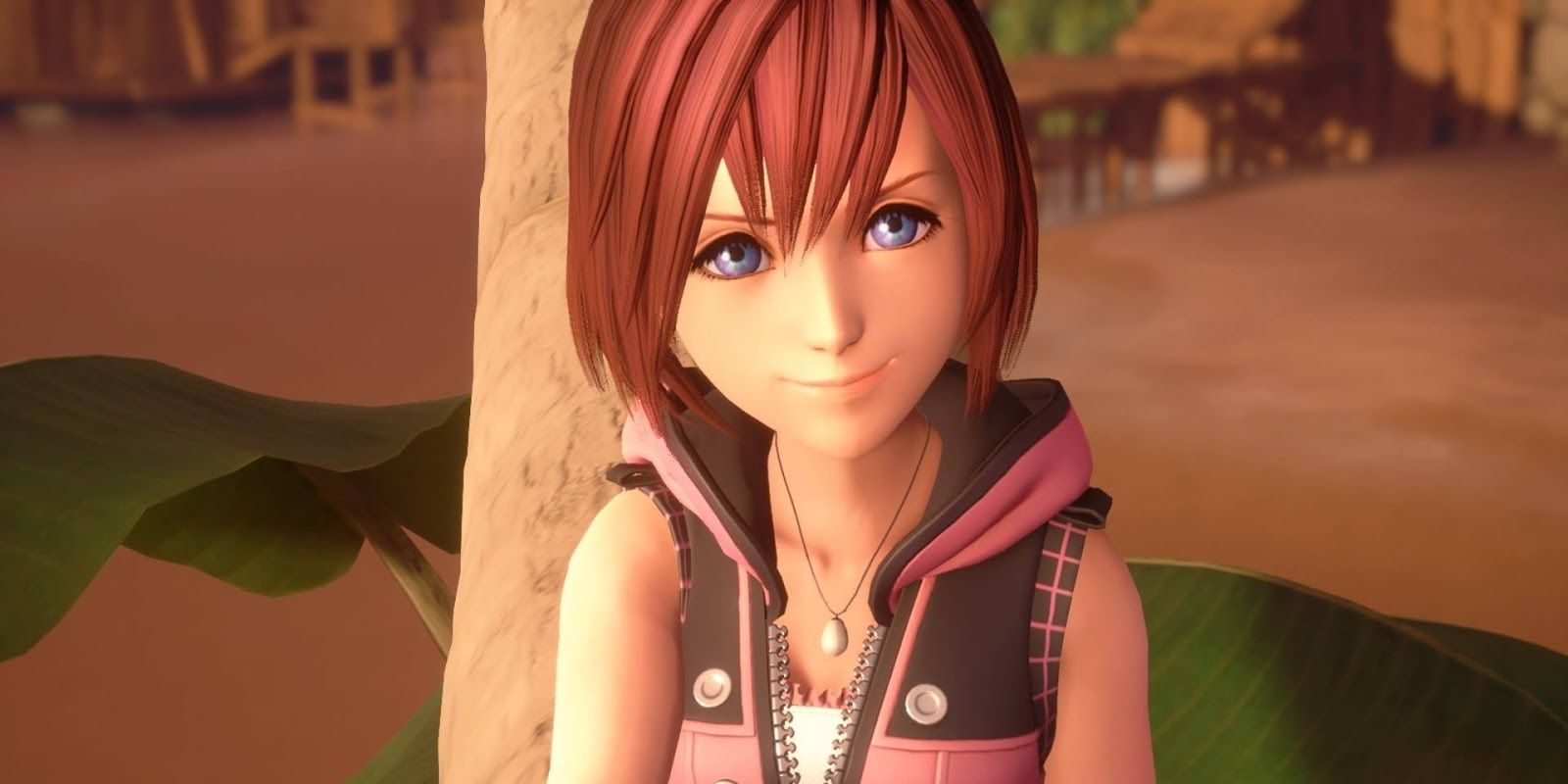 A screenshot of Kairi in Kingdom Hearts 3. 